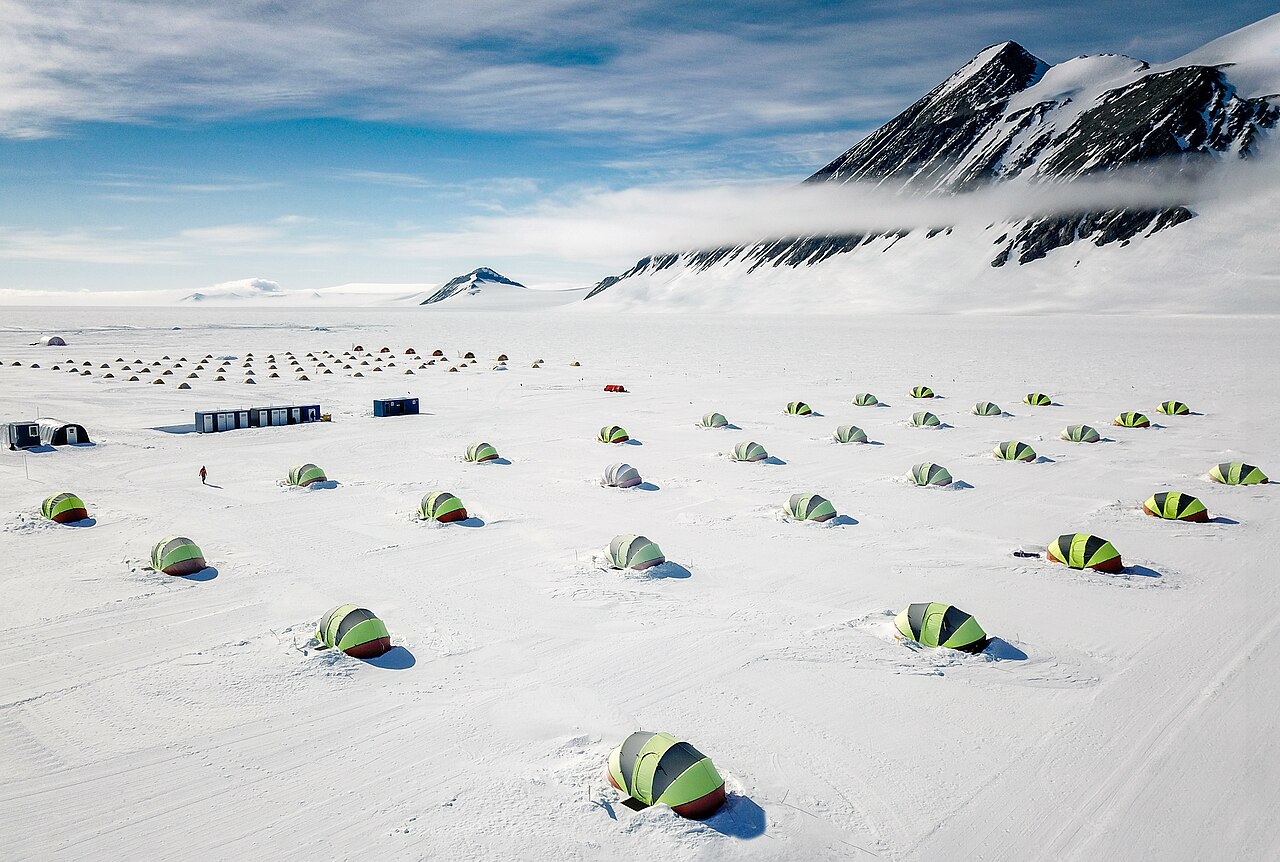 Tents on the ice at Union Glacier, Antarctica